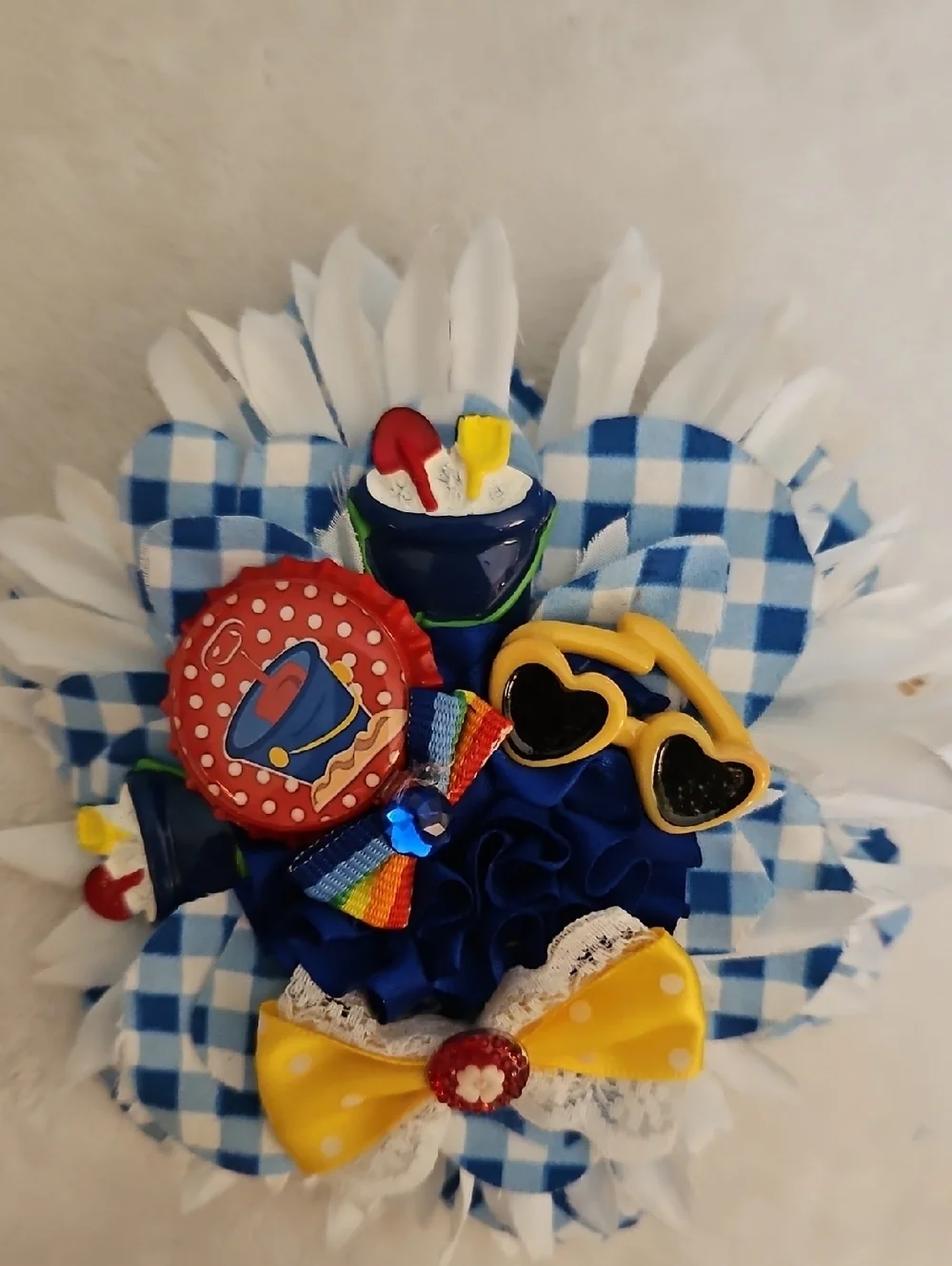 HANDMADE Gingham Beach Theme Hair Bow